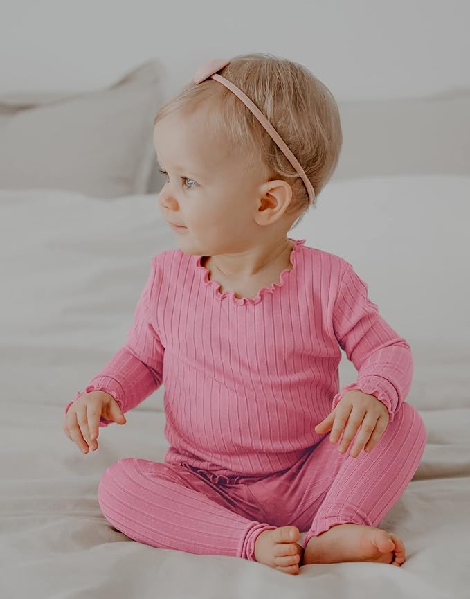 VAENAIT BABY 6M-12Y Infant Kids Toddler Junior Girls Soft Comfy Modal Tencel Shirring Sleepwear Pajamas 2pcs Set
