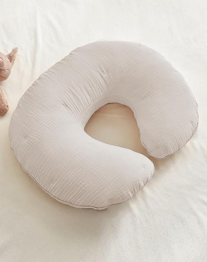 Nursing Pillow Covers 2 Pack, Muslin Nursing Cover for Breastfeeding Pillows, Comfortable for Baby Girls and Boys (Beige & Pale Yellow)