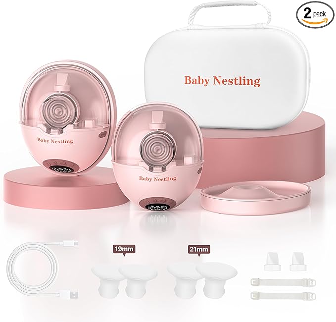 Breast Pump Hands Free, Smart Heated Base Promotes Milk Production, 40dB Quiet, Leak-Free Design, 4 Modes/12 Levels, 2Hr Cordless Wearable Breastfeeding Pump, 2 Pack Pink