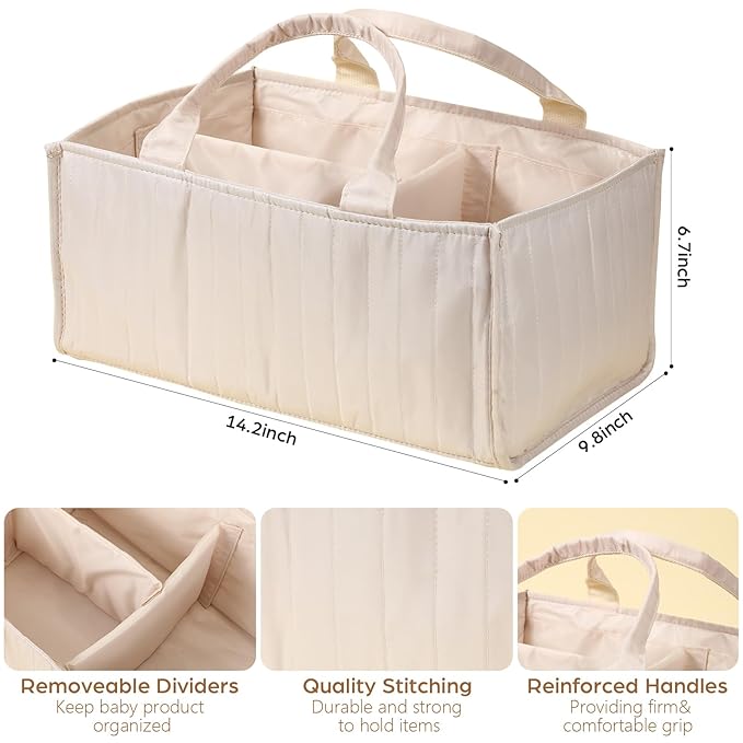 Ripeng 2 Pcs Large Baby Diaper Caddy Organizer with Handle, Babies Stylish Storage Basket for Newborn Nursery Newly Married Essentials and Diaper Caddy, Wedding Gift for Baby Shower and Car Storage