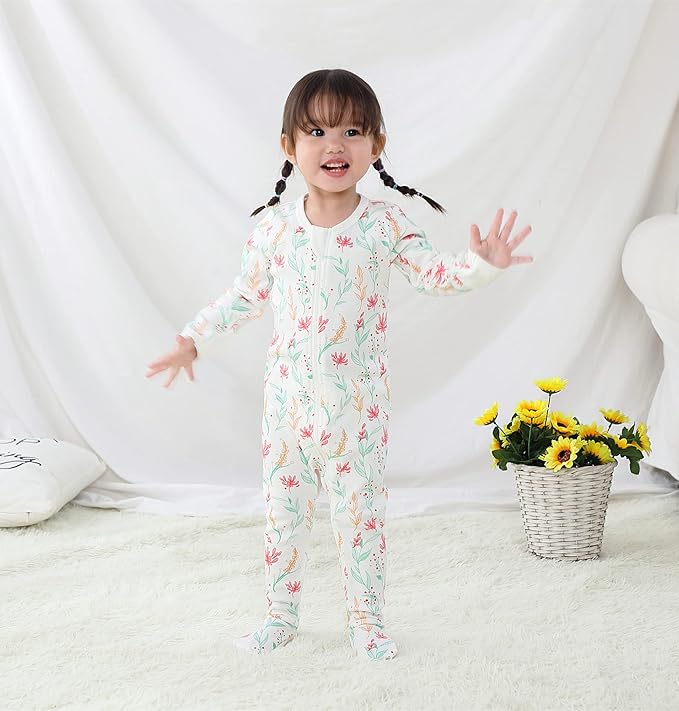 O2 BABY Baby Boys Girls Organic Cotton Zip-Front Sleeper Pajamas, Footed Sleep 'n Play