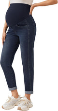 POSHGLAM Women's Maternity Jeans Over Belly Comfy Stretch 28'' Boyfriend Jeans Loose Pregnancy Pants, S-XXL