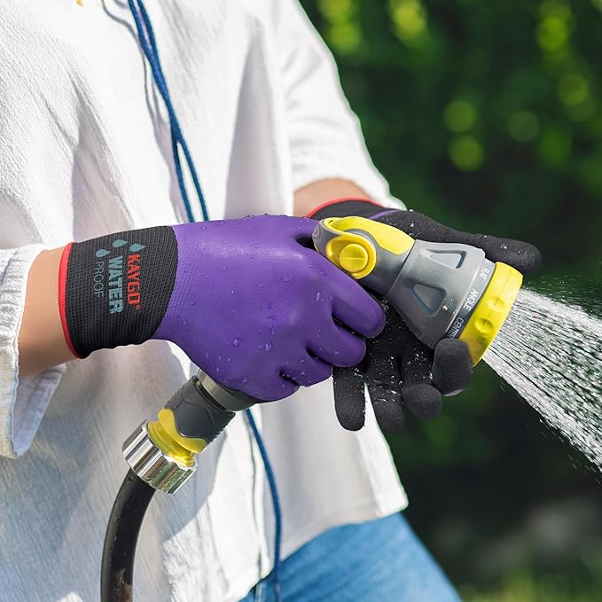 KAYGO Waterproof Work Gloves for Men and Women, Rubber Coated Non-slip Working Gloves for Garden, Outdoor Construction,KG150,Purple,M