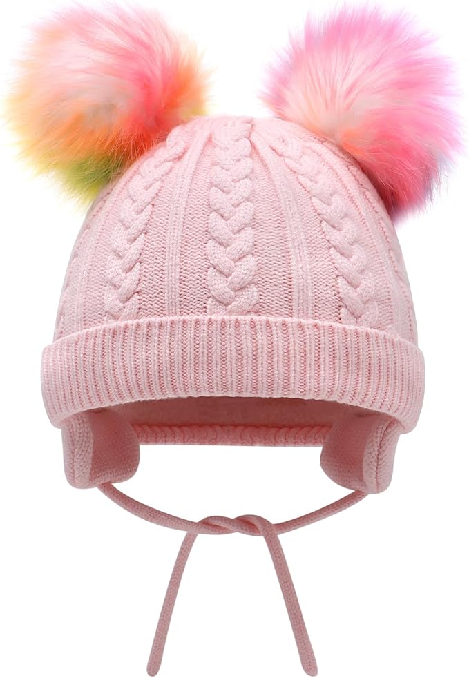 Duoyeree Toddler Winter Hat with Earflap Scarf Hood Thick Warm Kids Skull Cap for Baby Girls Boys