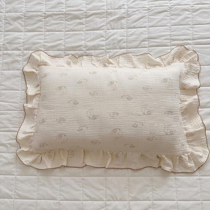 BuLuTu Muslin Toddler Pillow Case, 14"x20", Envelope Closure, 100% Cotton, Girls Boys Pillow Cover, Cute Sheep Pattern Kids Pillowcase Fit for Pillows 12"x16"/13"x18"/14"x19", 1 Pack