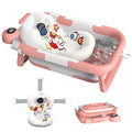 Collapsible Baby Bathtub for Newborn to Toddler (0-24 Months), Portable Baby Bath Tub for Travel, Newborn Bathtub with Soft and Supportive Cushion (Astronaut-Pink)
