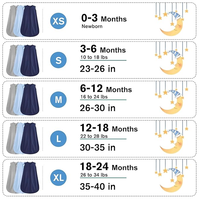3 Pack Baby Sleep Sack 18-24 Months 100% Rayon Cotton Baby Sleeping Bag 2-Way Zipper Toddler Wearable Blankets,Comfy Stretchy Thin Sleep Sacks.TOG 0.3(X-Large)