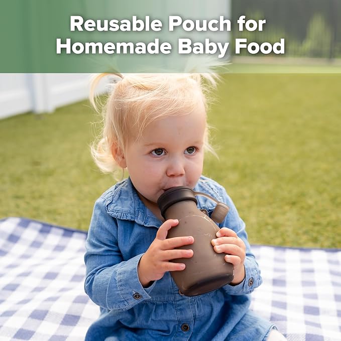 haakaa Hippo Pouch – Reusable Pouches for Toddlers, Reusable Baby Food Pouches for Homemade Organic Purees, Juices, Smoothies, and Yogurt, 9oz, 4 Pack, (Grey)