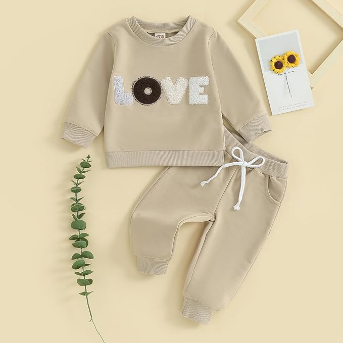 Fernvia Toddler Baby Girl Clothes 3 6 9 12 18 24 Months Fall Outfits Solid Long Sleeve Sweatshirt Tops + Pants Set