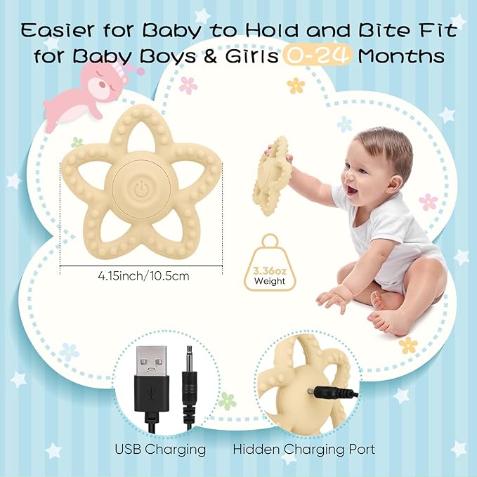 Vibrating Sensory Chew Toy, Teether Teething Toys for Baby 6-18 Months, Sensory Toys for Kids with Autism&Toddler Travel Essential - 3X Vibration Settings, Gifts for Boys Girls