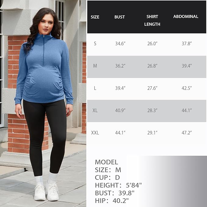 GINKANA Maternity Women's Long Sleeve Shirt Half Zipper Lapel Lightweight Casual Maternity Pullover with Pockets