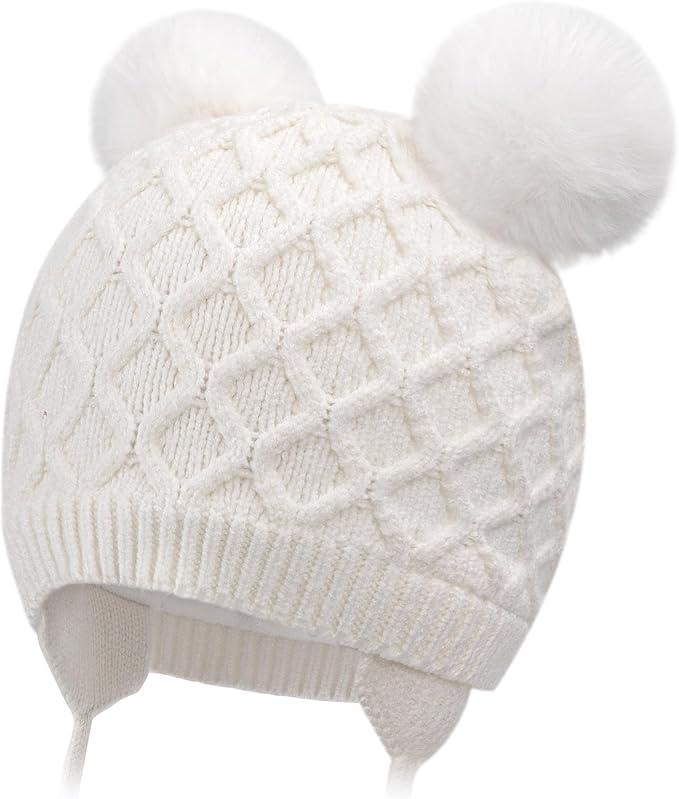 Labeol Baby Hats,Soft Warm Winter Knit Baby Beanie Hat with Earflap,Cute Pom-pom Ears Fall Winter Caps for Toddler Girls Boys