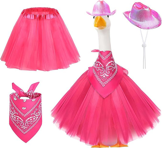Porch Goose Outfits for 17" & 23" Lawn Goose – Pink Cowgirl Porch Goose Clothes Set with Skirt & Scarf – Western Goose Statue Outfit for Outdoor Porch Decoration