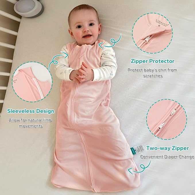 Rayon Made from Bamboo Sleep Sack, 0.5 TOG Wearable Blanket Baby, Lightweight Stretchy Sleep Sack 6-12 Months, Pink