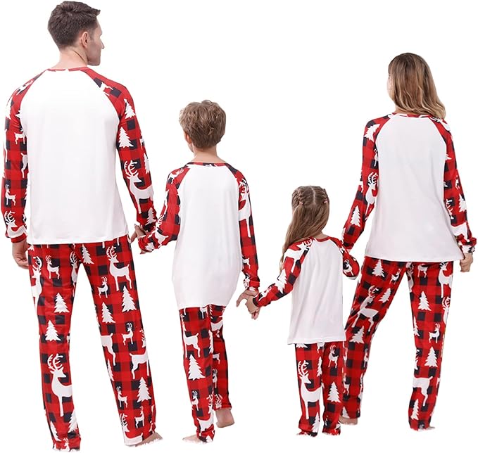 Awoscut Christmas Family Matching Pajamas Christmas Pjs Holiday Nightwear Sleepwear Sets Long Sleeve Pjs