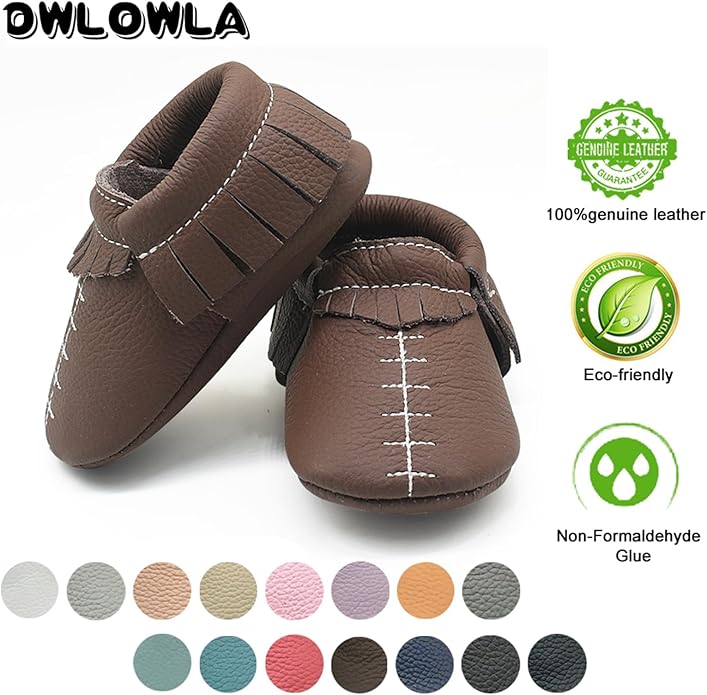 OWLOWLA Baby Moccasins Soft Sole Leather Baby Shoes Infant Toddler Pre-Walker Shoes Baby Boy Girl