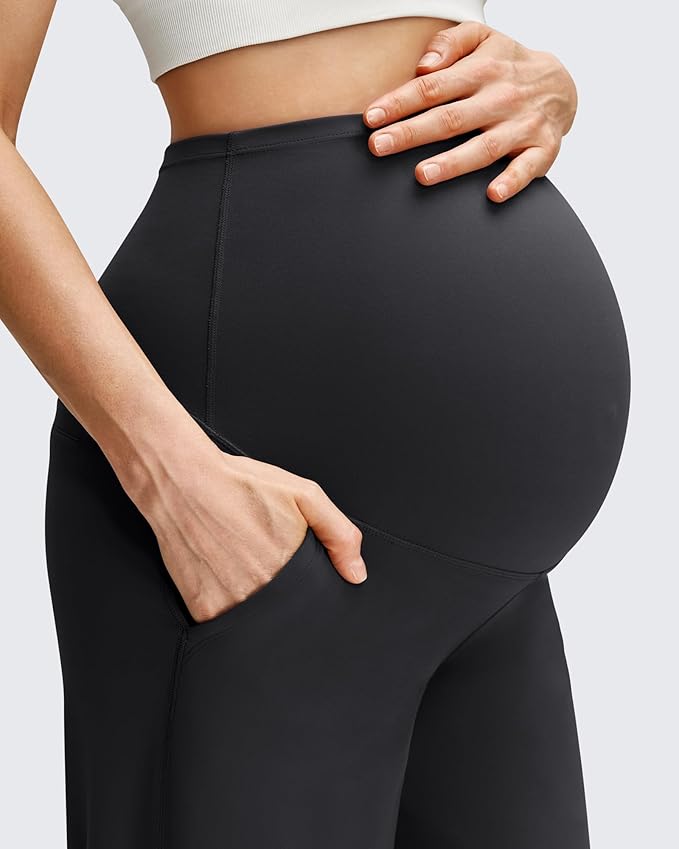 G4Free BareFeel Maternity Dress Yoga Pants with Pockets Over The Belly Stretchy Work Slack Pregnancy Wide Leg Casual Trousers