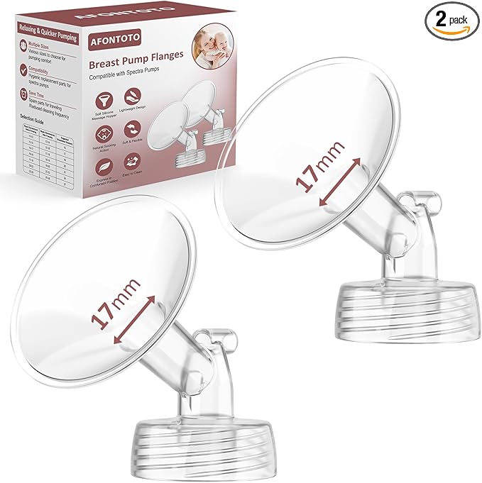 17mm Flanges Compatible with Spectra S2 S1 9 Plus Synergy Gold Breastpump, Not Original Spectra Replacement Pump Parts, Wide Mouth Flange Accessories for Elastic Nipples Work with Backflow Protector