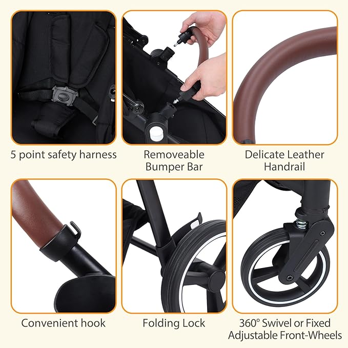 Tandem Double Stroller Newborn and Toddler, Foldable Twin Stroller with Reversible Seat, 5-Point Safety Harness, Adjustable Backrest & Canopy, Storage Basket, Dark Grey