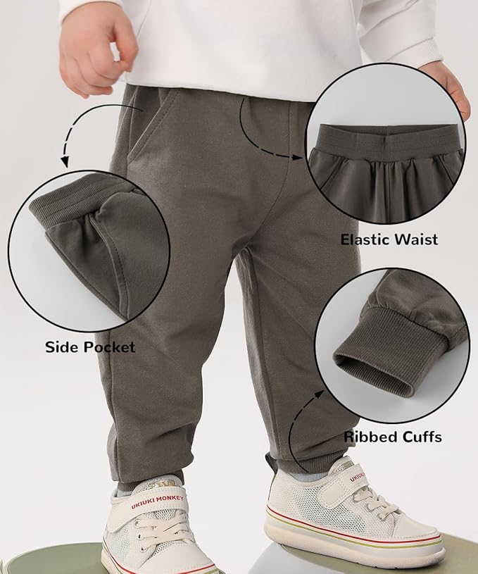 GFQLONG 2/3 Pack Toddler Pants Sweatpants Boys Cotton Joggers, Athletic Pull on Sweat Pants with Pockets for Kids Clothes