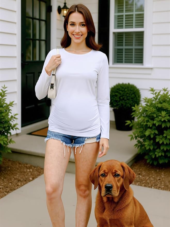Maternity Shirts Long Sleeve Pregnancy Top for Women with Crew Neck Casual Tee Shirts