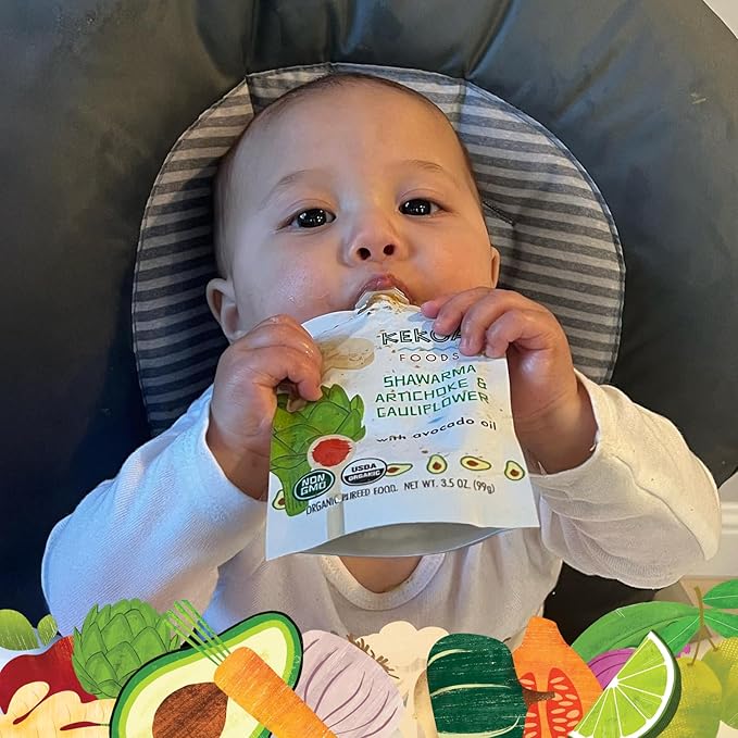 Kekoa Foods Shawarma, Artichoke & Cauliflower Baby Food Purée | 100% USDA Certified-Organic Vegetarian Squeeze Pouch | Organic, Non-GMO, Gluten-Free, Vegan | Nutritious First Food for Babies | 3.5 oz