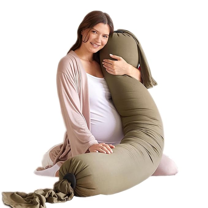 bbhugme Adjustable Pregnancy Pillow – Full Body Support for Side Sleeping - Adjustable Firmness and Shape - Supports Back, Legs, Belly, HIPS for Pregnant Women - Removable Cover - Dusty Olive