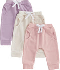 Sejardin Toddler Baby Boy Girl Pants 3 Pack Solid Color Elastic Waist Jogger Sweatpants Newborn Infant Casual Bottoms