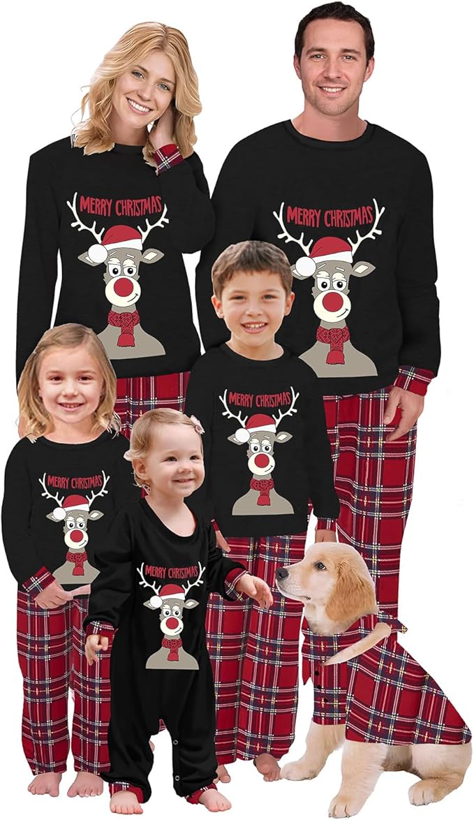 Awoscut Christmas Family Matching Pajamas Christmas Pjs Holiday Nightwear Sleepwear Sets Long Sleeve Pjs