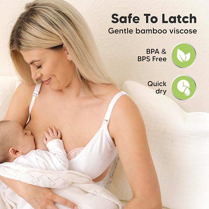 Organic Breast Pads - 14 Viscose Derived from Bamboo Washable Pads + Wash Bag, 3-Layers Breastfeeding Nipple Pad for Maternity, Reusable Nipplecovers for Breast Feeding(Pastel Touch Lite, L 4.8")