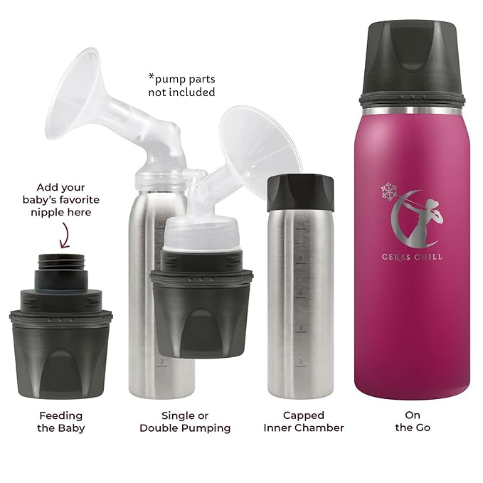 Ceres CHILL OG Breastmilk Chiller & Warmer – 12–34oz Portable Breast Milk Cooler, Storage & Baby Bottle for Travel, Work or On-The-Go – Pump Compatible Container – Don’t Call Me Hon, Plum