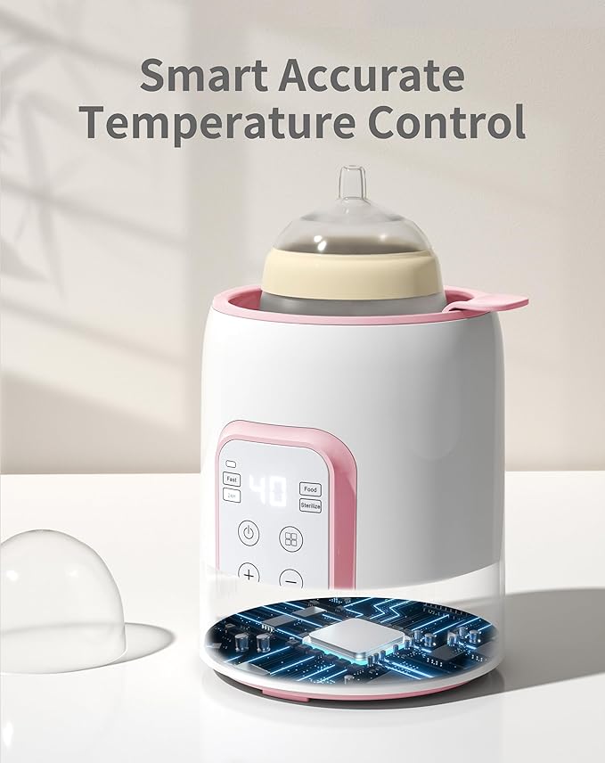 GROWNSY Bottle Warmer, Fast Baby Bottle Warmer for All Bottles, Milk Warmer for Breastmilk or Formula, Smart Temperature Control and Automatic Shut-Off- Pink
