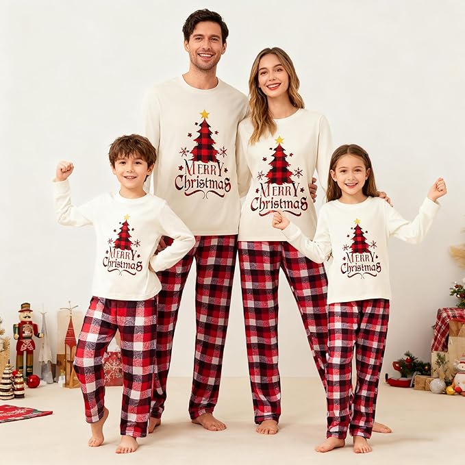 Awoscut Christmas Family Matching Pajamas Christmas Pjs Holiday Nightwear Sleepwear Sets Long Sleeve Pjs