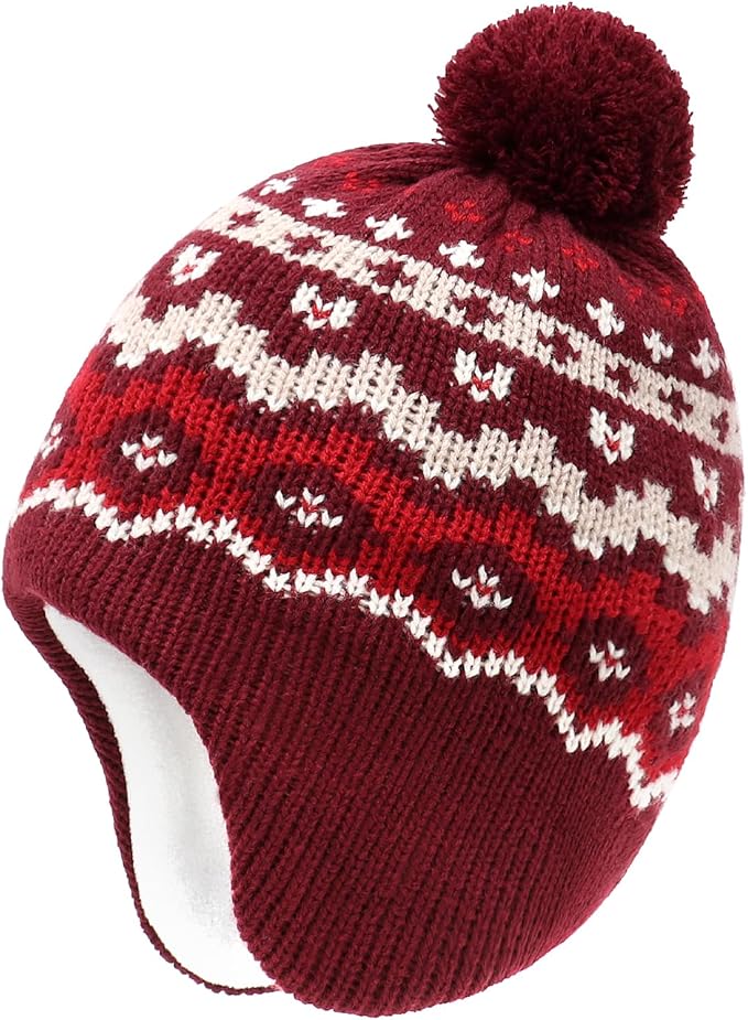 Duoyeree Kids Beanie Hat for Boys Girls Pom-pom Kint Hats Cozy Lining Winter Skull Cap