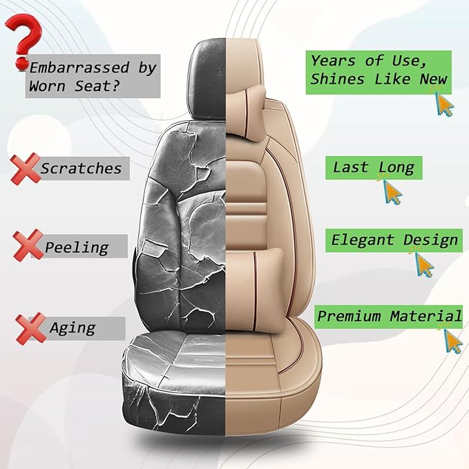 Car Seat Covers for JP Patriot 2009-2017 | 5-Seats Seat Covers, Waterproof Seat Protectors, Automotive Seat Covers (Full Set with Pillow,Beige)