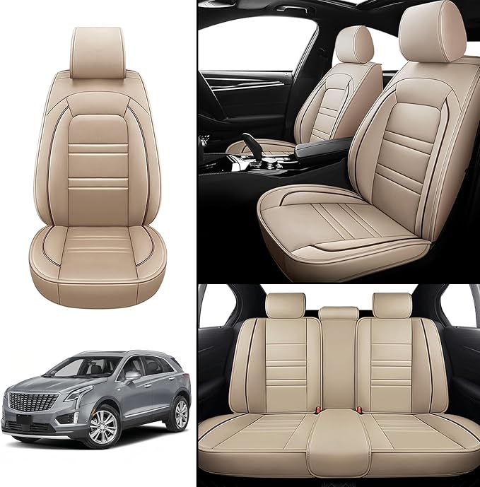 Seat Covers for Cadillac xt5 2017-2025 | 5-Seats Leather Seat Covers, Easy to Install Automotive Seat Covers Full Set (Full Set, Beige)