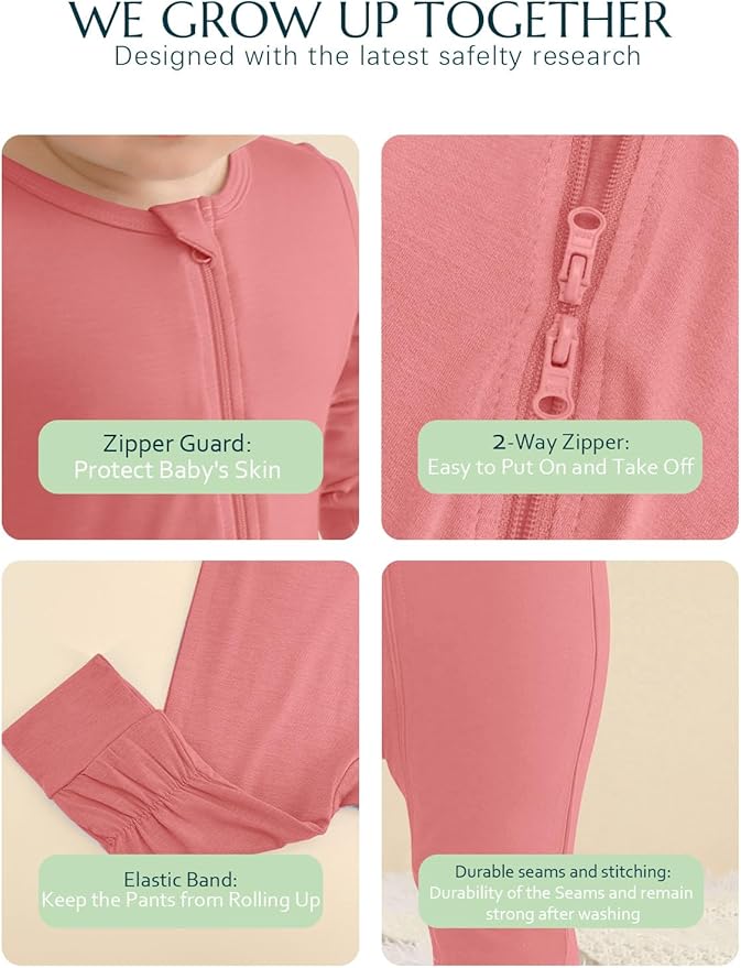 Jimonda Baby Footless Pajamas,Two Zip Closure Long Sleeve Romper,Infant Clothes Pjs 4 Pcs