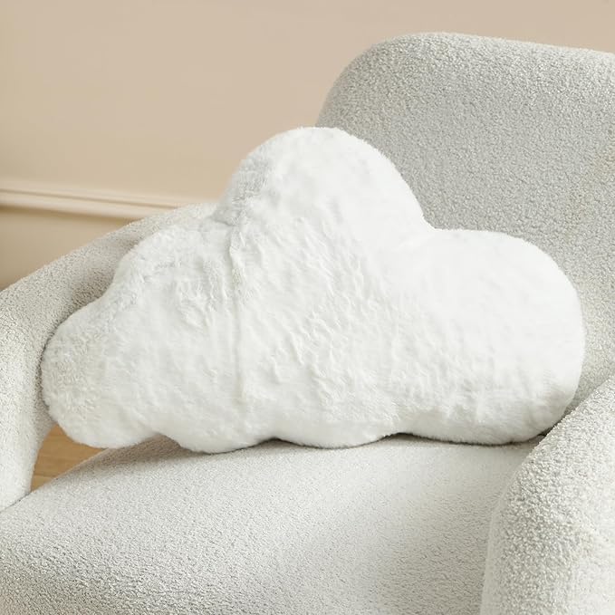 YRXRUS Cloud Pillows, White Cloud Shaped Pillow, Decorative Throw Pillow Gifts, Cute Plush Room Decor, Fluffy Faux Rabbit Fur 13"x21" Pillows for Living Bedroom Kids Room