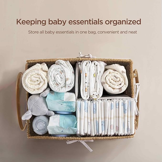 HBlife Diaper Caddy Organizer, Large Hand-Woven Storage Basket for Diapers & Baby Essentials - Elegant Curved Design, Ideal Gift for Baby Shower & Registry Must-Have