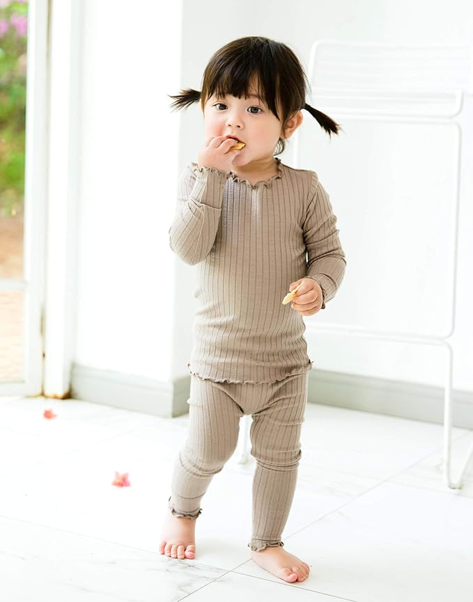 VAENAIT BABY 6M-12Y Infant Kids Toddler Junior Girls Soft Comfy Modal Tencel Shirring Sleepwear Pajamas 2pcs Set