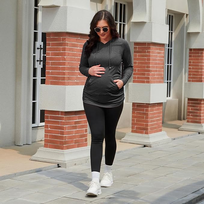 GINKANA Maternity Hoodie Long Sleeves Shirts Casual Maternity Top Pregnancy Sweatshirt Casual Clothes