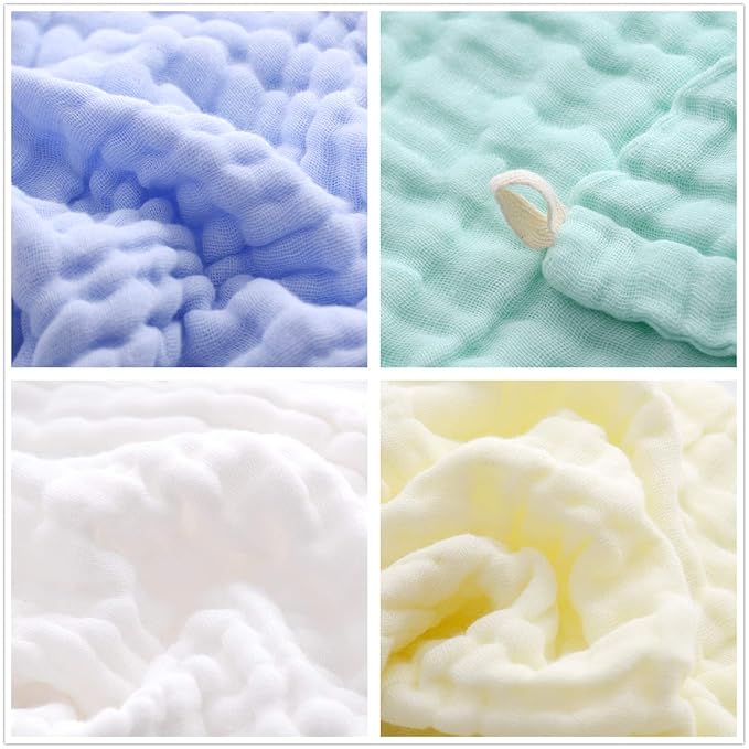 MUKIN Baby Washcloths - Natural Cotton Baby Wipes - Soft Newborn Face Towel for Sensitive Skin - 10 Pack, 12x12 inches (Multicolored)