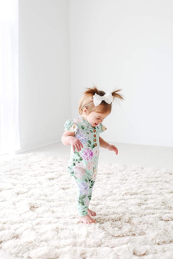 Posh Peanut Baby Girl Pajamas – Ruffled Cap Sleeve Romper PJs – Soft Viscose from Bamboo One-Piece for Babies & Toddlers
