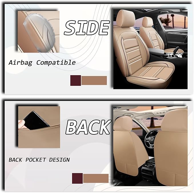 Seat Covers for Chevy Malibu 2004-2025 | 5-Seats Leather Seat Covers, Easy to Install Automotive Seat Covers Full Set (Full Set, Beige)