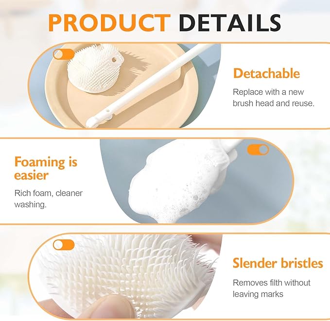 360° Flexible Silicone Bottle Brush with Long Handle,2025 New Multifunction Cleaning Foldable Cleaning Tool,Soft Bristle Silicone Cup Brush for Narrow Neck Bottles,Water Bottles (White/1pcs)