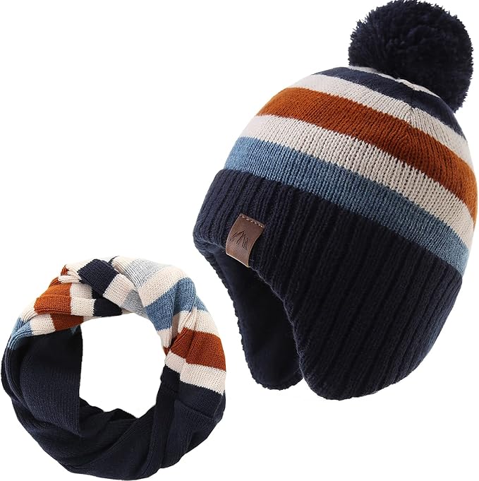 LMLALML Boys Winter Hat Earflap Knitted Beanie for Kids Warm Fleece Lined Thicken Hat for Baby