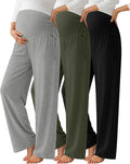 Neer 3 Pack Women's Maternity Pants Over The Belly Loose Pregnancy Pants Stretchy Lounge Wide Leg Trousers with Pockets