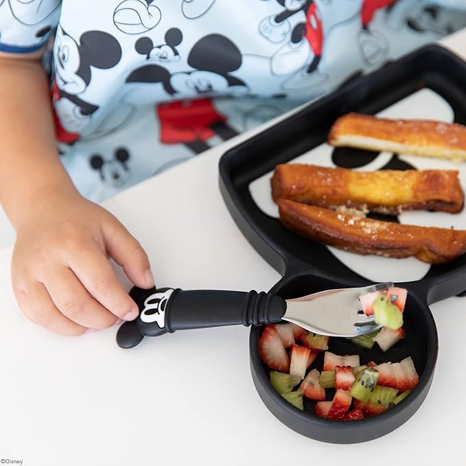 Bumkins Disney Toddler Utensils, Kids Size Fork and Spoon Set, Silicone and Stainless-Steel Training Silverware, Fork / Spork for Self-Feeding, Children Learning to Eat, 18 Mos Up, Mickey Mouse