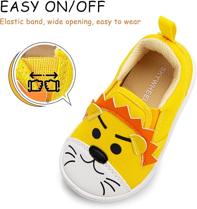 SKYWHEEL Toddler Slip On Shoes Wide Toe Box Barefoot Casual Canvas Walking Tennis Shoes for Boys Girls Cute Sneakers