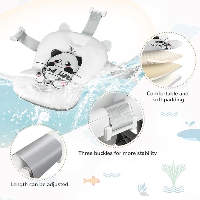 Collapsible Baby Bathtub for Newborn, Baby Bath Tub with Thermometer & Soft Floating Cushion & Drain Hole for Infant to Toddler, Portable Travel Bathtub with No-Slip Feet for 0-36 Months-Gray